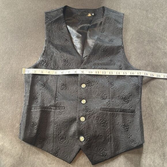 Men’s Black Floral Suit Tuxedo 3 Piece Shawl Lapel Size 34 Jacket 31 Pants NWT - Picture 9 of 15